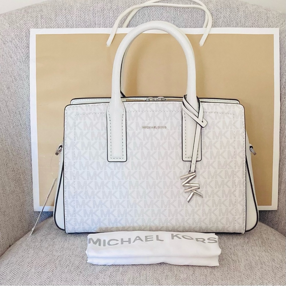 Michael Kors Top Handle Crossbody Logo White Handbag - Picture 8 of 15